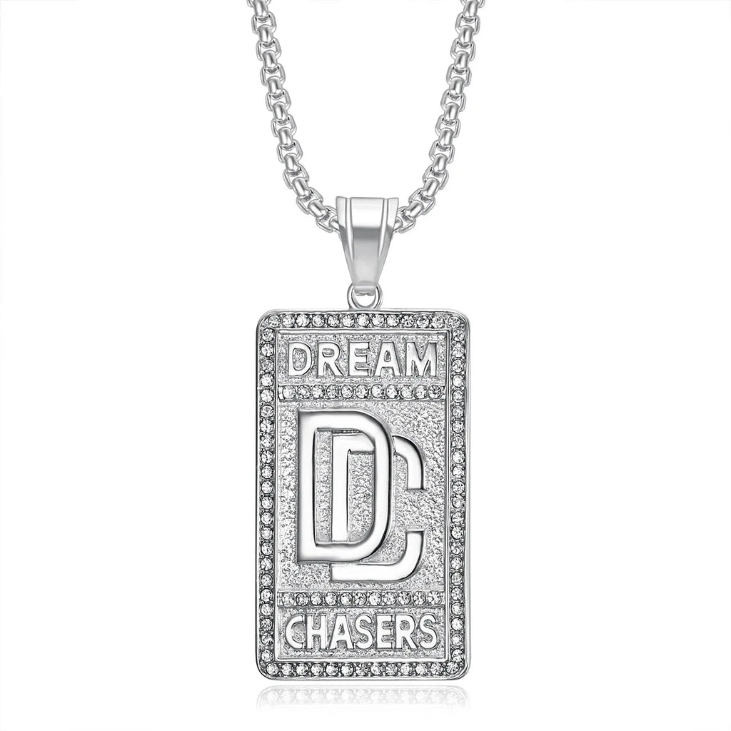 Men's Dream Chasers Pendant Zircon Necklace Stainless Steel Bold Chain Necklace Hip-hop Punk Necklace for Party