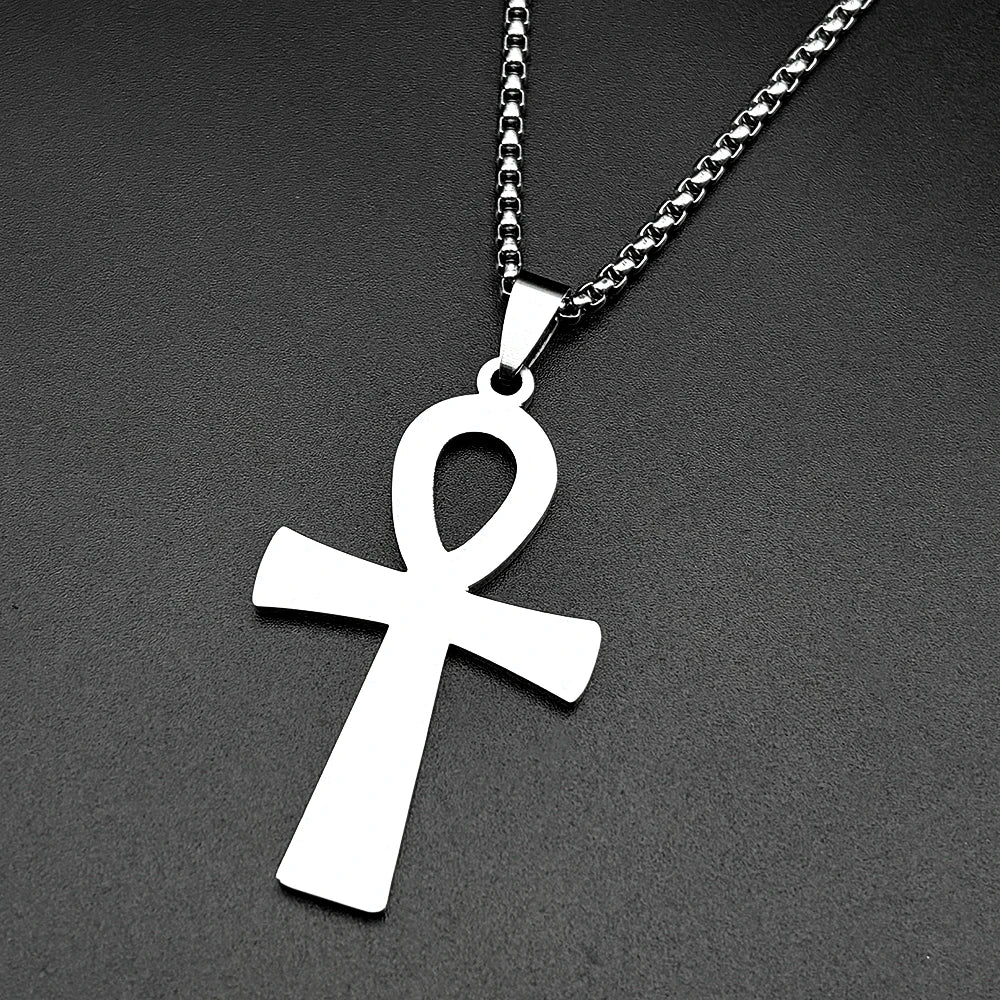 Egyptian Ankh Cross Key Of Life Pendant Necklaces for Women Men Stainless Steel Gold Color Egypt Hieroglyph Chain