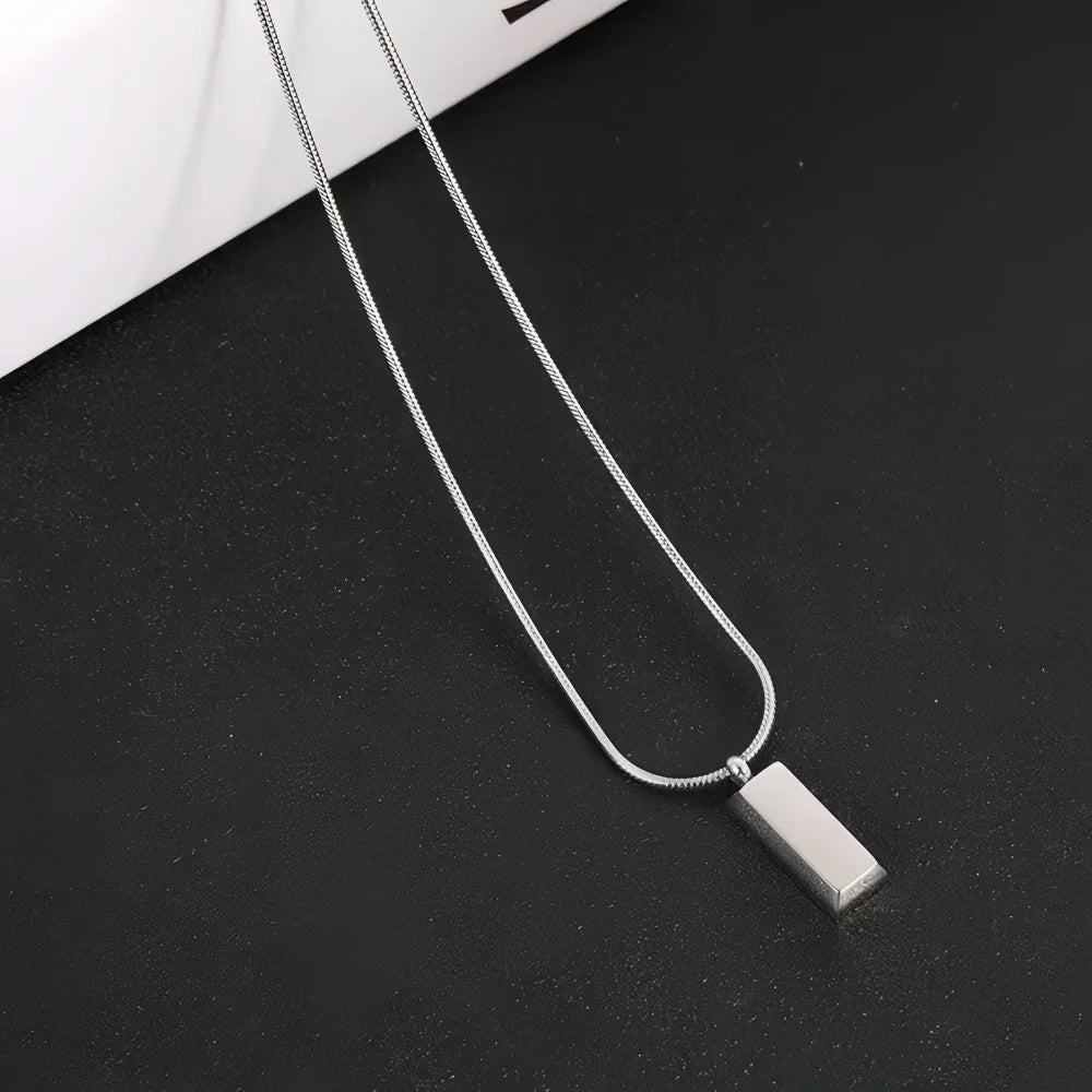 Silver Color Simple Square Pendant Necklace Retro Stainless Steel Long Men Necklace Fashion Hip Hop Jewelry Trendy Accessories