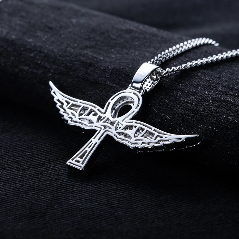Iced Out Angel Wing Cross Pendant — 925 Silver
