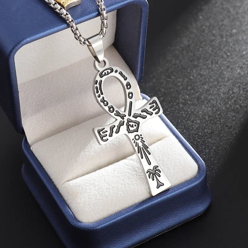Ancient Egyptian Animal Totem Ankh Cross Pendant Necklace for Men Women Fashion Charm Lucky Riding Jewelry