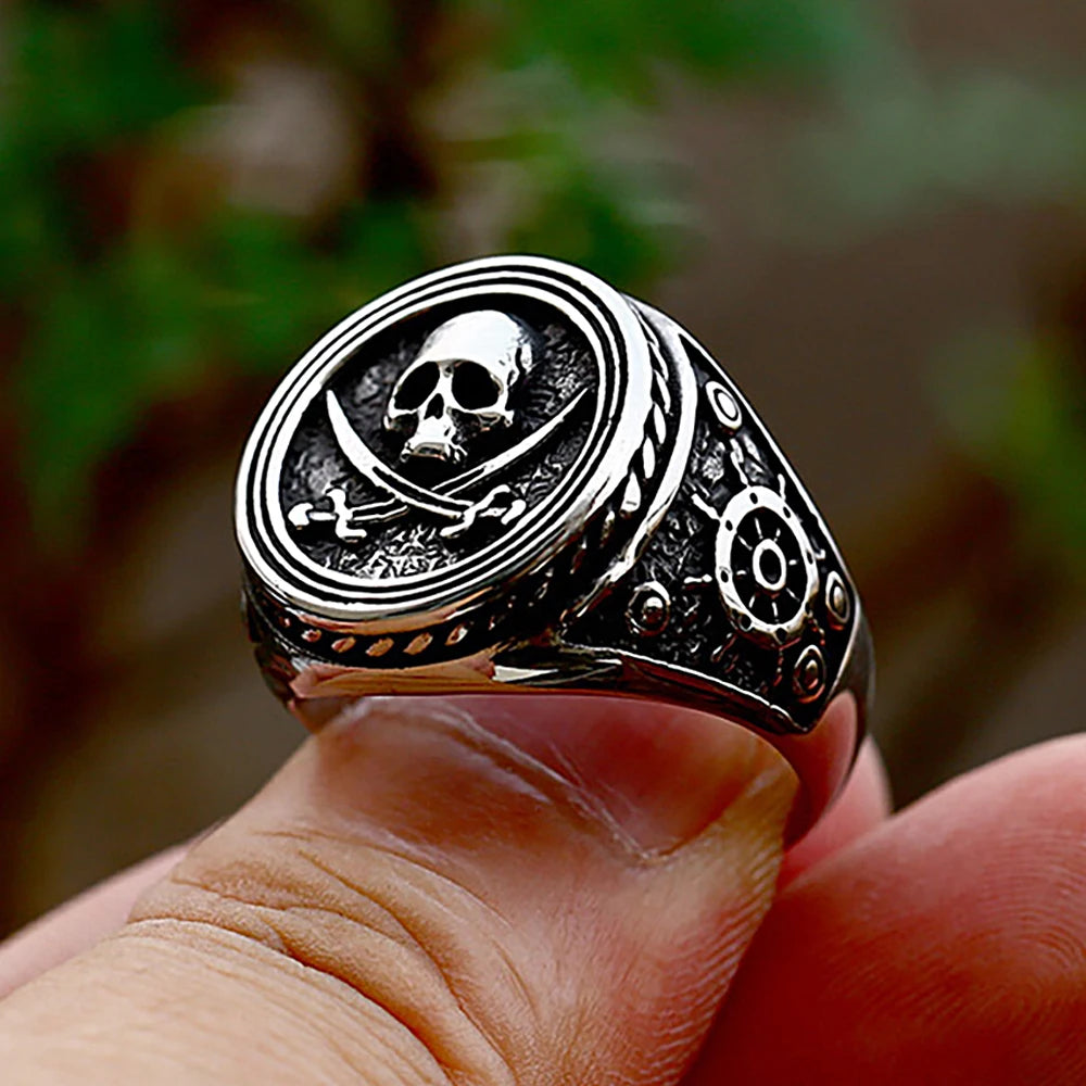 Skull Dagger Steel Ring Vintage Unique Double