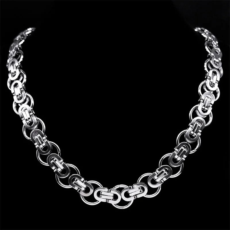Hiphop Byzantine Round Link Chain Necklace for Women Men Gold Color Stainless Steel Male Thick Chains Jewelry collar