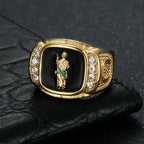 1pc, 316L stainless steel jewelry, St. Jude ring,with rhinestone green enamel, street party, daily wear, men's women's
