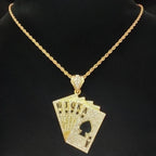 Men Women Hip Hop playing card Pendant Necklace With Crystal Cuban Chain HipHop Iced Out Bling Necklaces Fashion Charm