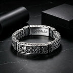 Vintage Men Stainless Steel Buddhist Motifs Bracelet Retro Pattern Link Chain Wrist Bangle Fashion Male Daily Jewelry
