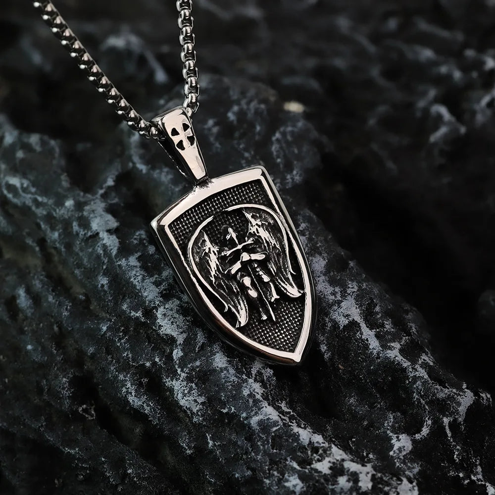 316L Steel Archangel Pendant - St Michael Necklace for Men, Catholic Amulet Jewelry, Vintage Baptism Gift Religious Accessories