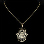 Hamsa Hand Muslims Judaism Hollow Necklace for Women Hand of Fatima Lotus Flower Stainless Steel Necklaces Jewelry Gift