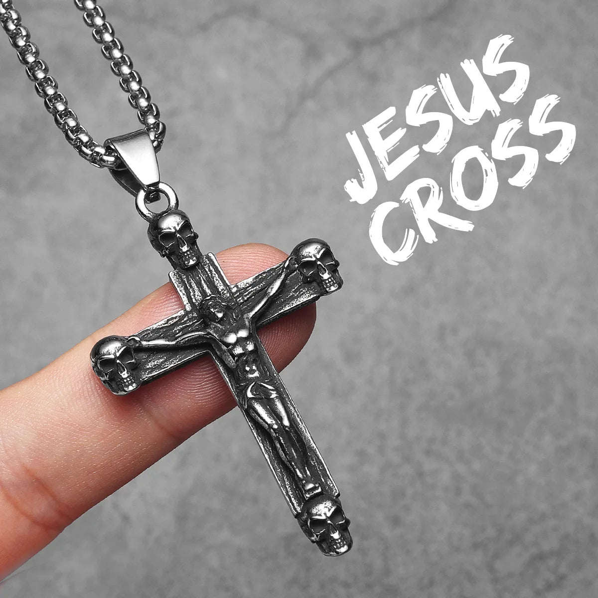 Cross Skull Jesus Pendant Necklace Stainless Steel