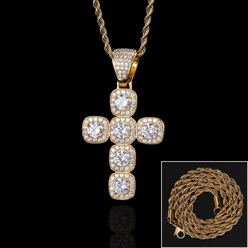 Iced Out Tennis Cross Pendant Necklace