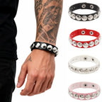 Gothic Round Rivet Leather Cuff Bracelet — Adjustable Bangle