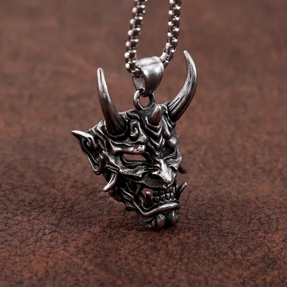 Gothic Stainless Steel Fang Demon Mask Pendant Necklace Retro Punk Style Biker Monster Skull Necklace Men Chain Jewelry Gift