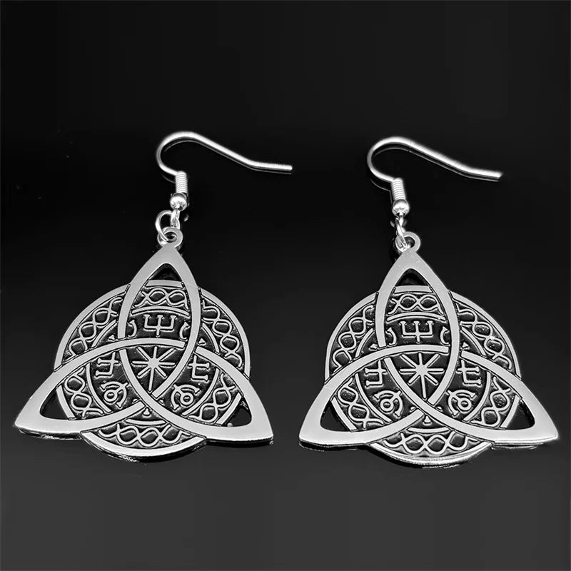 Celtic Silver Earrings Retro Witch Knot Pattern