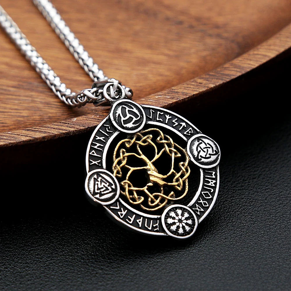 Odin Steel Pendant Vintage Viking Tree Life 316L