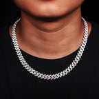 Wide 14mm Rhombus Double Row Cuban Necklace designed for men, delicate artificial diamonds mounted on PT950 Platinum chain