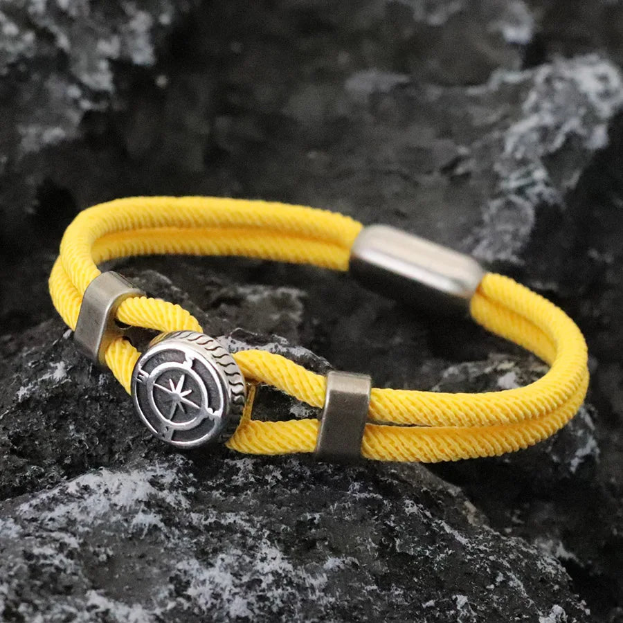 Pirate Style Nautical Compass Bracelet With Strong Magnetic Buckle Vintage Viking Bilayer Milan Rope Wrap Braslet Gift