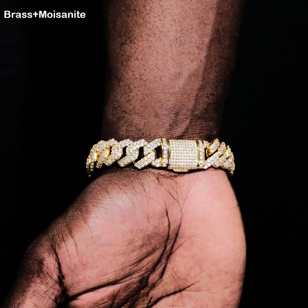 Gold VVS Moissanite Cuban Bracelet Iced Out 15MM
