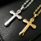 Iced Cross Stainless Steel Pendant Necklace