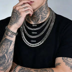 HNSP Stainless Steel Waterproof Cuban Link Chain Necklace For Men Jewelry Thick Heavy Chain 8/10/12/14MM Punk Rock Accessories