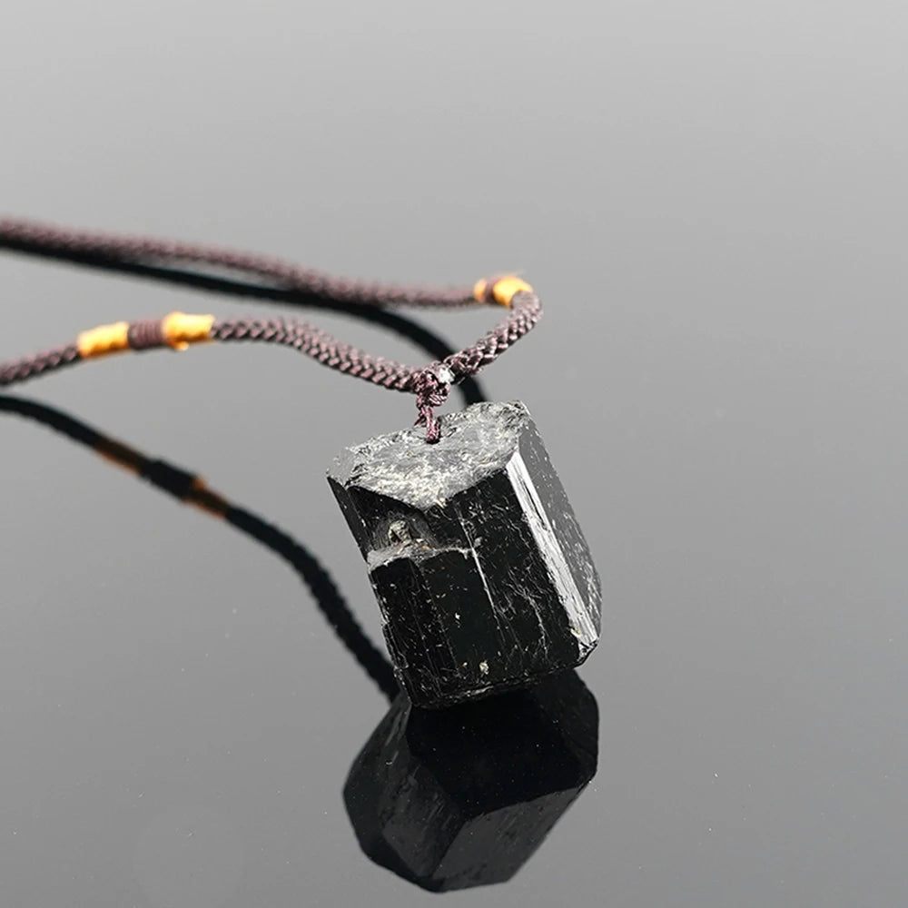Black Tourmaline Stone Pendant Necklace