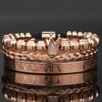 3pcs/Set Luxury Royal CZ King Crown Men Bracelets Roman Numeral Braided Adjustable Pulseira