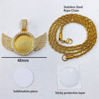 Angel Wing Photo Pendant Necklace Iced Out CZ