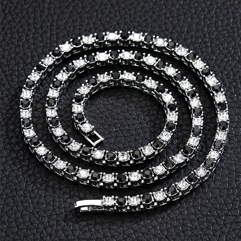 4/5mm 1 Row Black White Crystal Cz Stone Tennis Chain Hip Hop Choker Necklace Bling Iced Out Rock Jewelry For Men Women 18inch