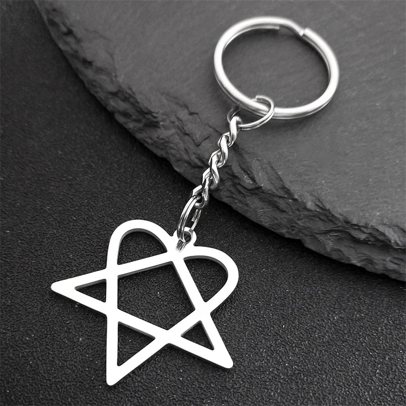 Star Heartagram Silver Key Chain — Stainless Steel