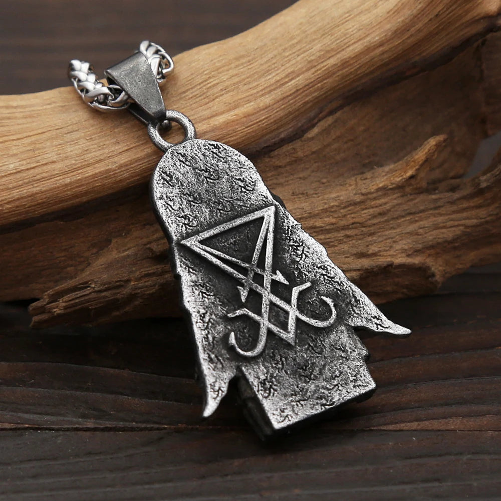 New Vintage Lucifer With Anubis Charm Pendant 316L Stainless Steel Baphomet Goat Satanic Necklaces For Men Amulet