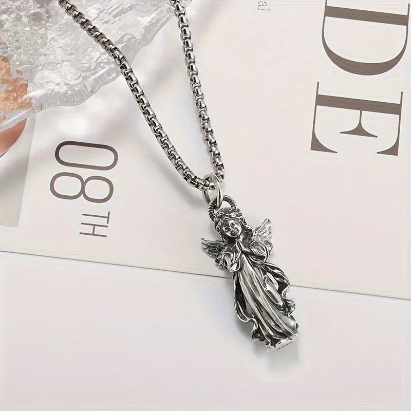 Guardian Angel Amulet Necklace, Vintage Winged Pendant Choker for Protection, Gothic Unisex Jewelry, Meaningful Gift