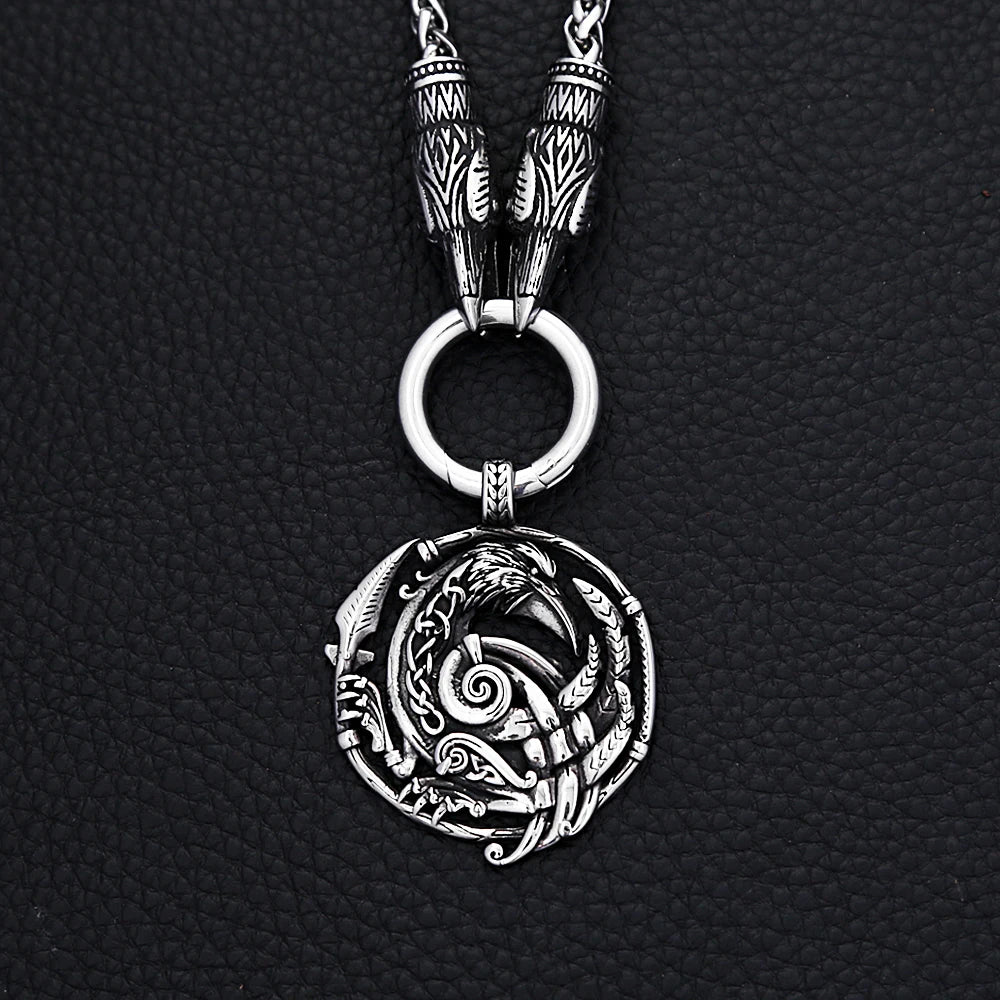 Nordic Viking Raven Pendant Necklace — Stainless Steel