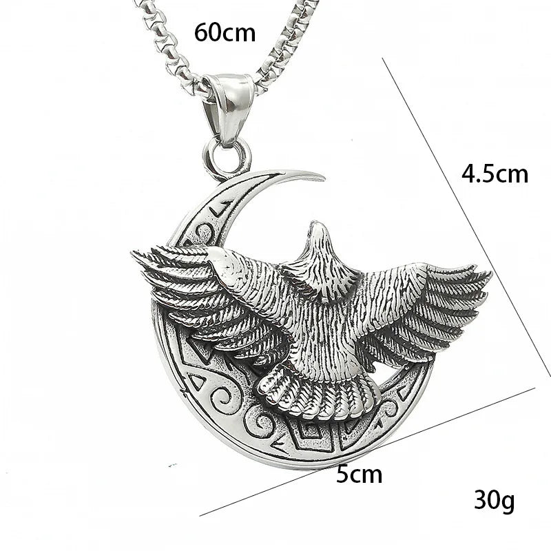 Silver Eagle Pendant Necklace Box Chain Stainless