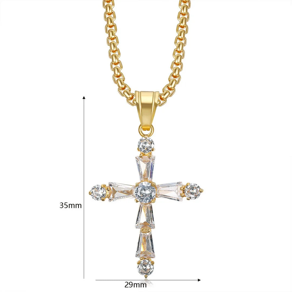 Iced Out Cross Tennis Chain Necklace — Stainless Steel