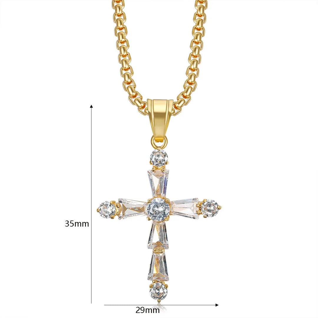 Iced Out Cross Tennis Chain Necklace — Stainless Steel