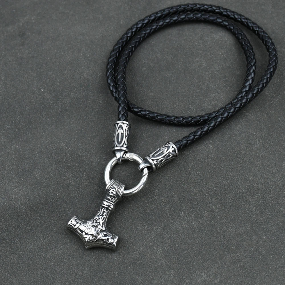 Viking amulet Jewelry Nordic viking rune with thor hammer pendant necklace with stainless steel -king chain