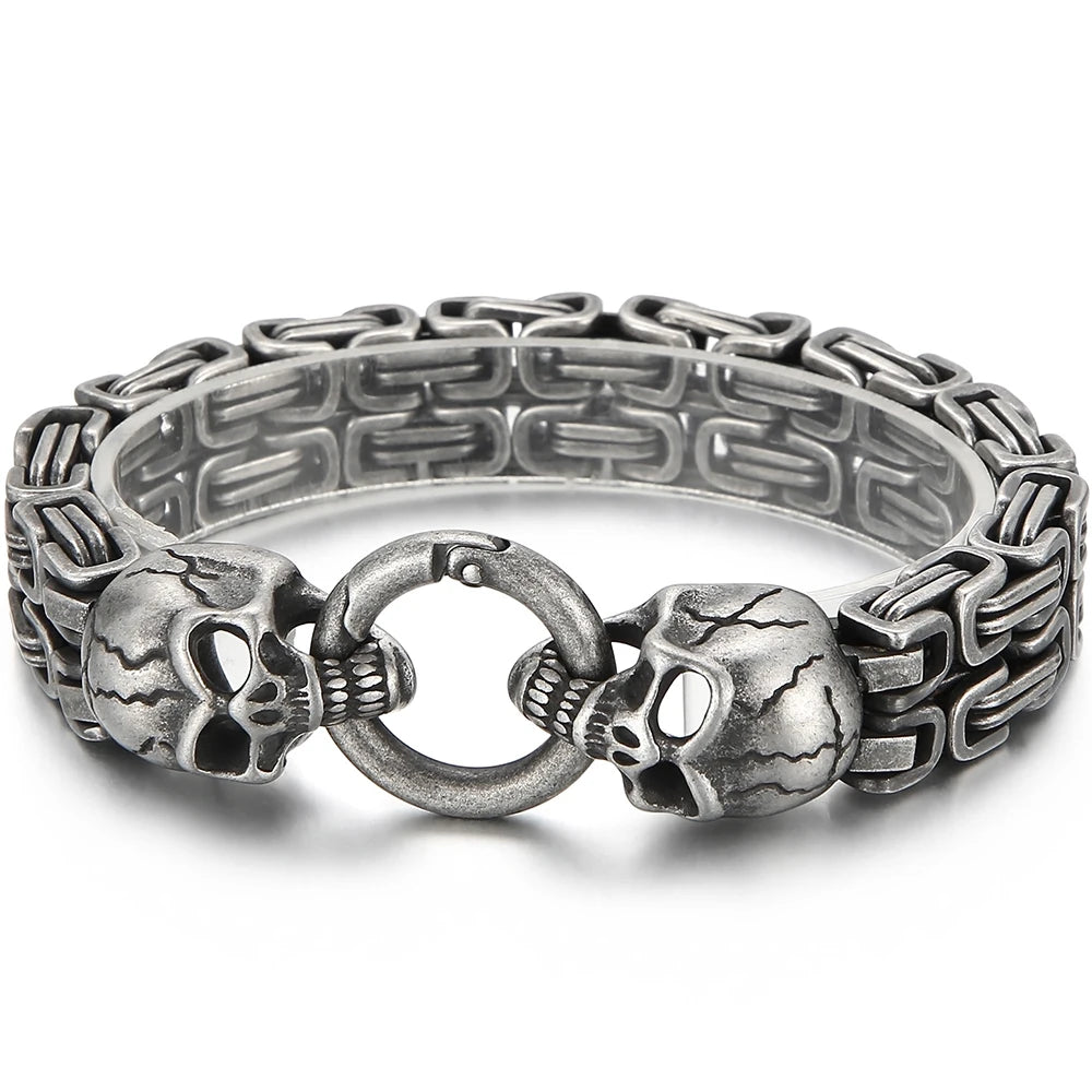 Gothic Skull Bracelet For Man 316L Stainless Steel Skeleton Charm Double Link Chain Men's Bracelets Male Cool On Hand