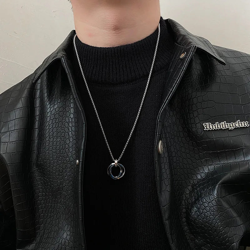 Necklace For Men Hip-hop Three-ring Titanium Steel Does Not Fade Simple Refined Minor Personality Brand Red Tide Pendant