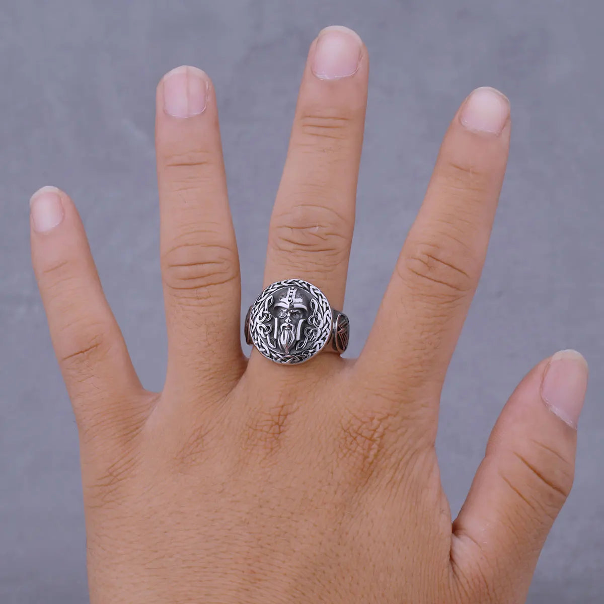 Viking Odin Helmet Celtic Knot Ring — Stainless Steel