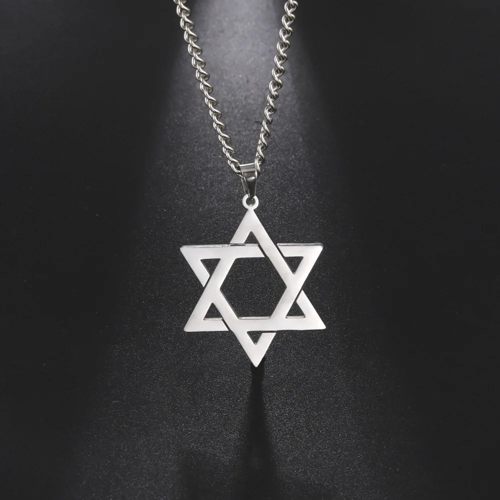 Amulet David Star Men Pendant Necklace Gold Color Kabbalah Jewish Charms Judaica Israel Religious Symbols Supernatural Jewelry