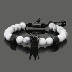 Leopard Head, Crown & Skull Beaded Bracelet — Adjustable, Braided
