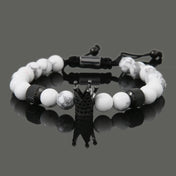 Leopard Head, Crown & Skull Beaded Bracelet — Adjustable, Braided