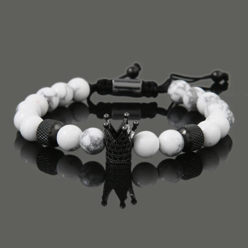 Leopard Head, Crown & Skull Beaded Bracelet — Adjustable, Braided