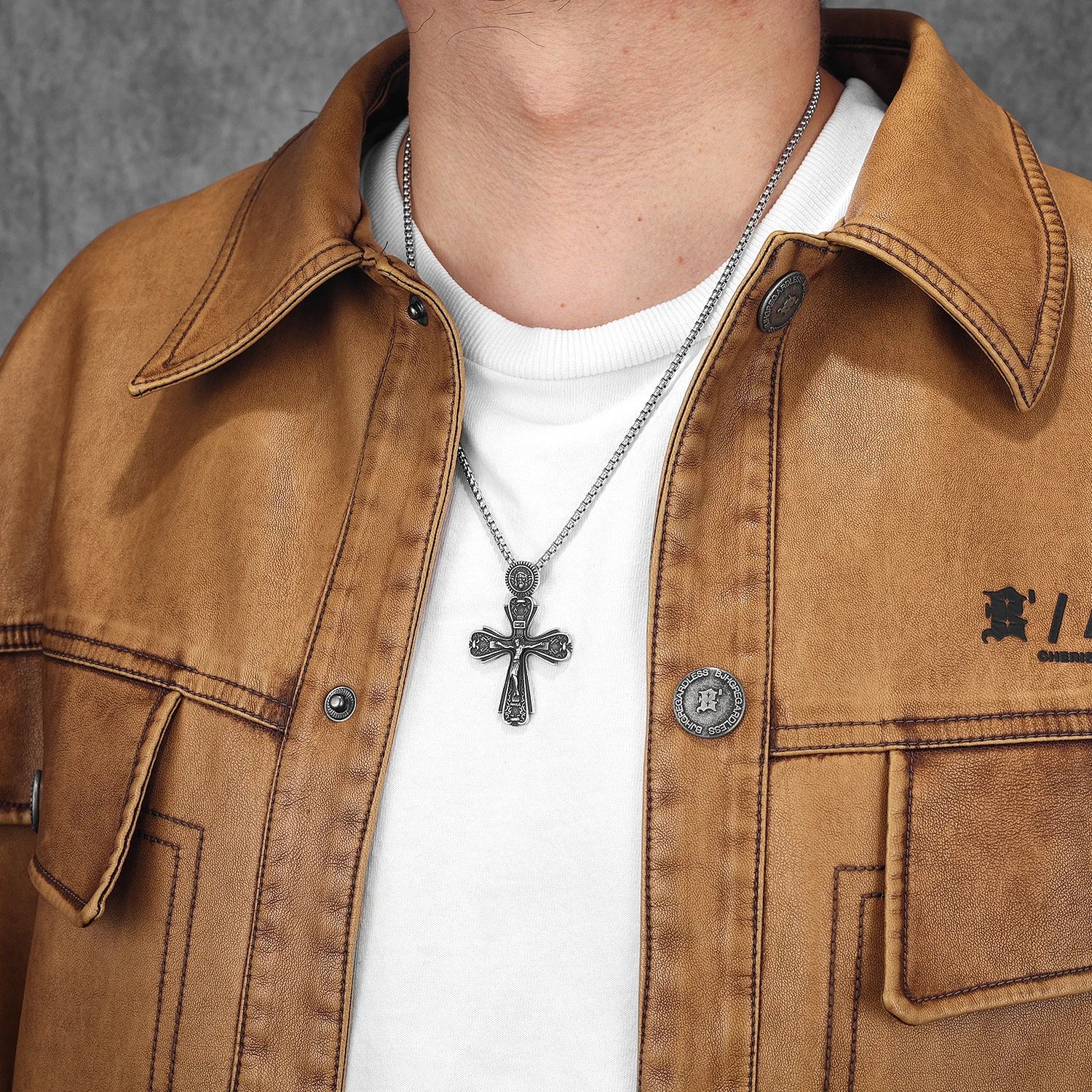 Cross Jesus Pendant Necklace Stainless Steel Retro