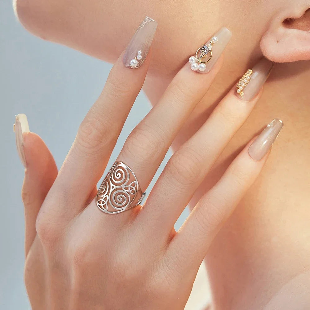 Stainless Steel Adjustable Triskele Rings Celtic Knot Spiral Amulet Rings for Women Triskelion Irish Jewelry Christmas