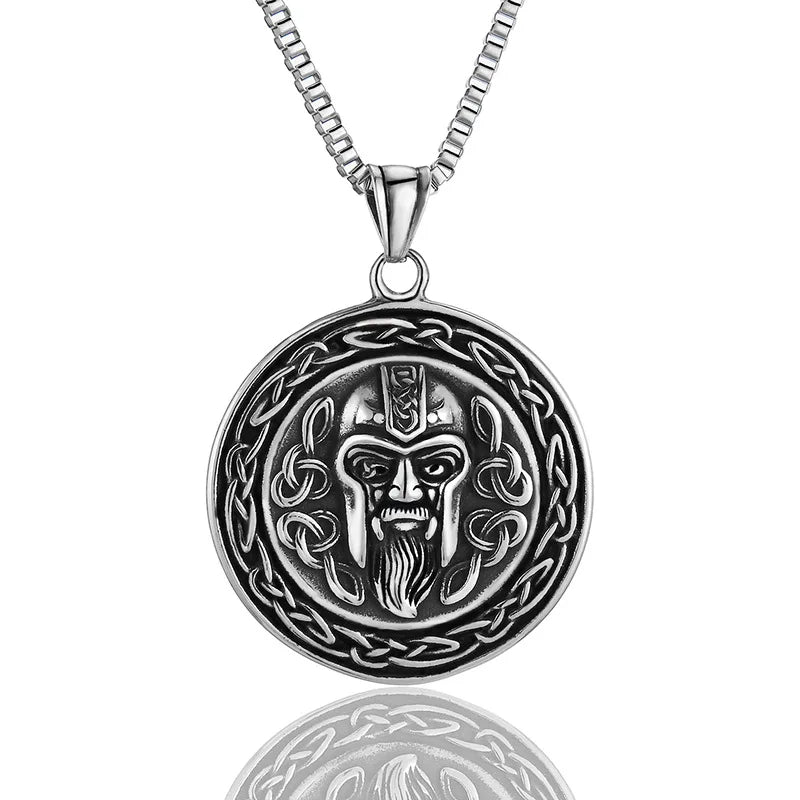 Classic Retro Viking Odin Pendant Necklace Men Knight Necklace Hero Mask Rock Punk Pendant Stainless Steel Accessories Wholesale