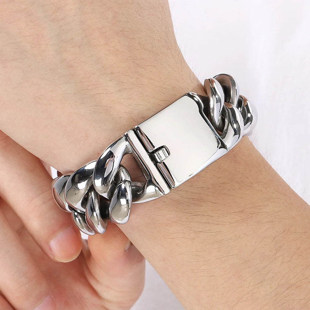 Cool 25/30mm Hip Hop Cuban Link Chain Bracelet Man Vacuum Plated 316l Stainless Steel Men's Bracelets Heavy Duty Street