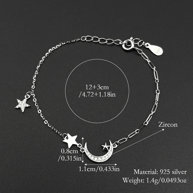 Star Silver Bracelet Zircon Sterling Crescent
