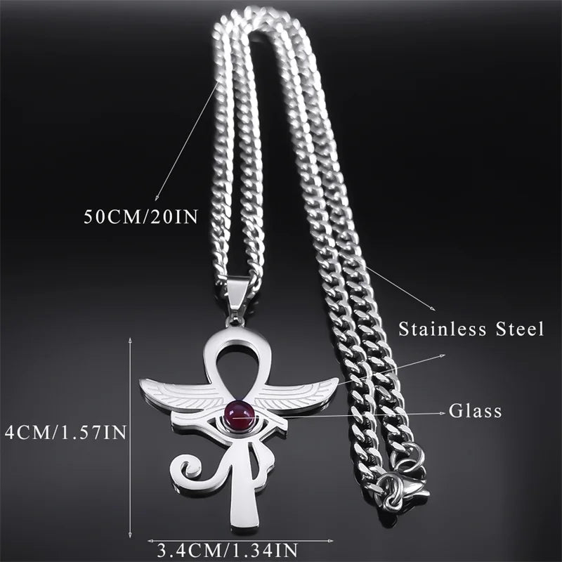 Cross Horus Eye Steel Pendant Ancient Ankh Egypt