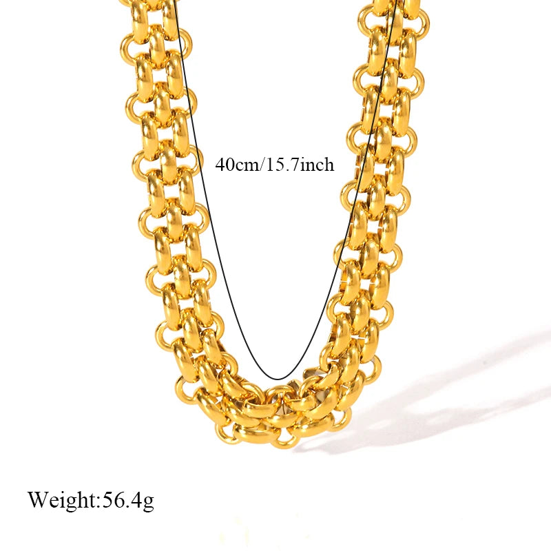 GANEMLY 316L Stainless Steel Metal Cuban Chain Necklace For Women Hip Hop Punk Waterproof 18K Gold Plated Neck Chain Jewelry