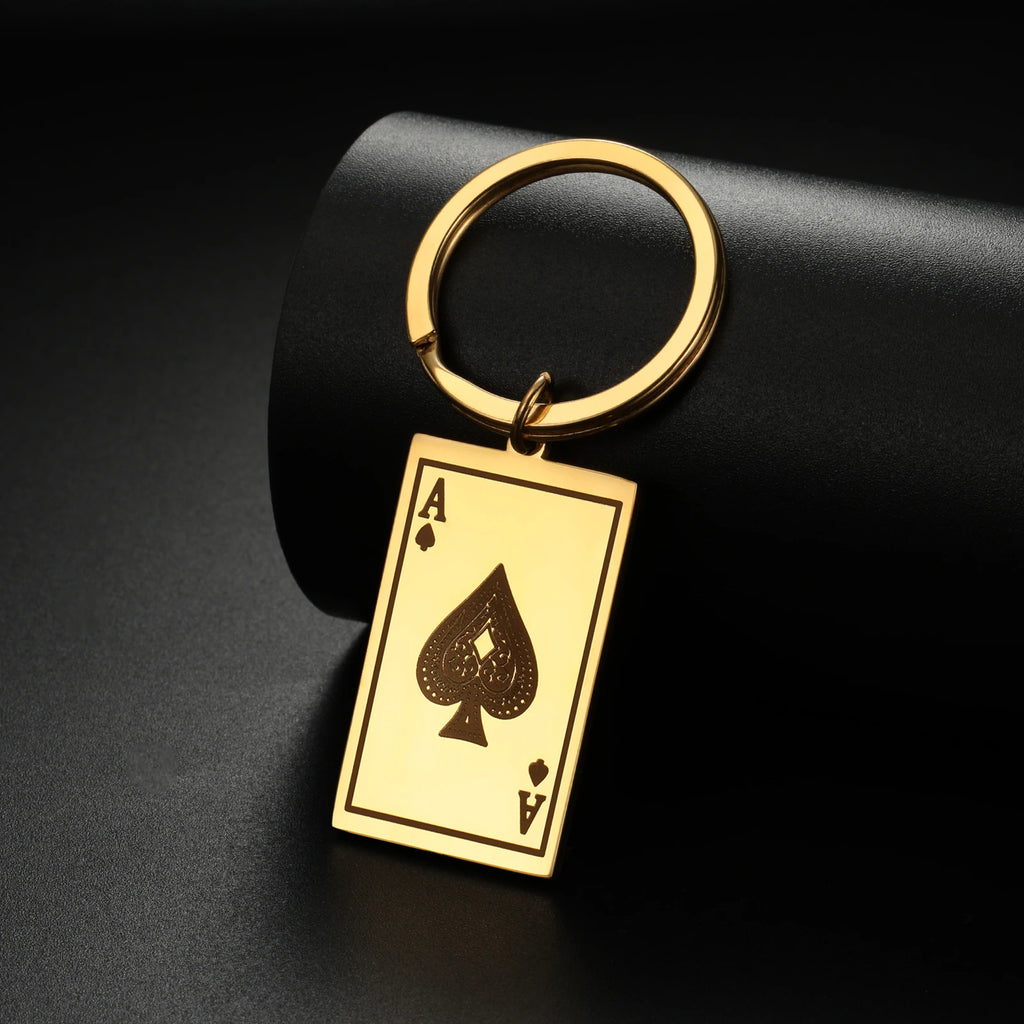 Cazador Stainless Steel Poker Card Ace of Spades Keychain Bag Car Keyrings for Women Men Jewelry Lucky Gift Birthday Wholesale